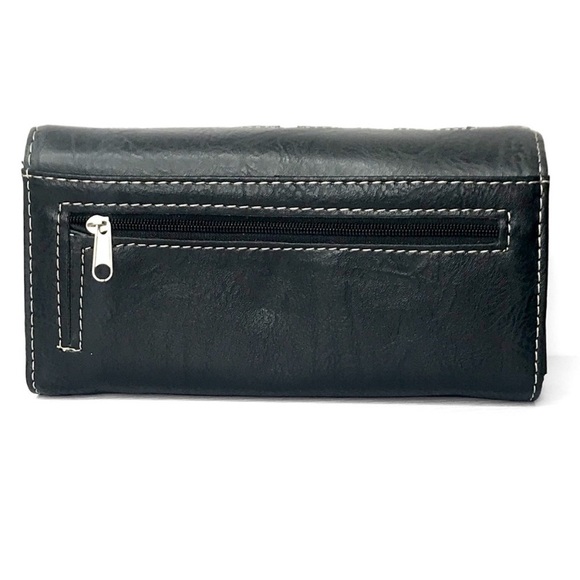 New Hand Tooled Faux Vegan Peta Approved Leather Turquoise Stone Clutch Bag - Picture 6 of 6